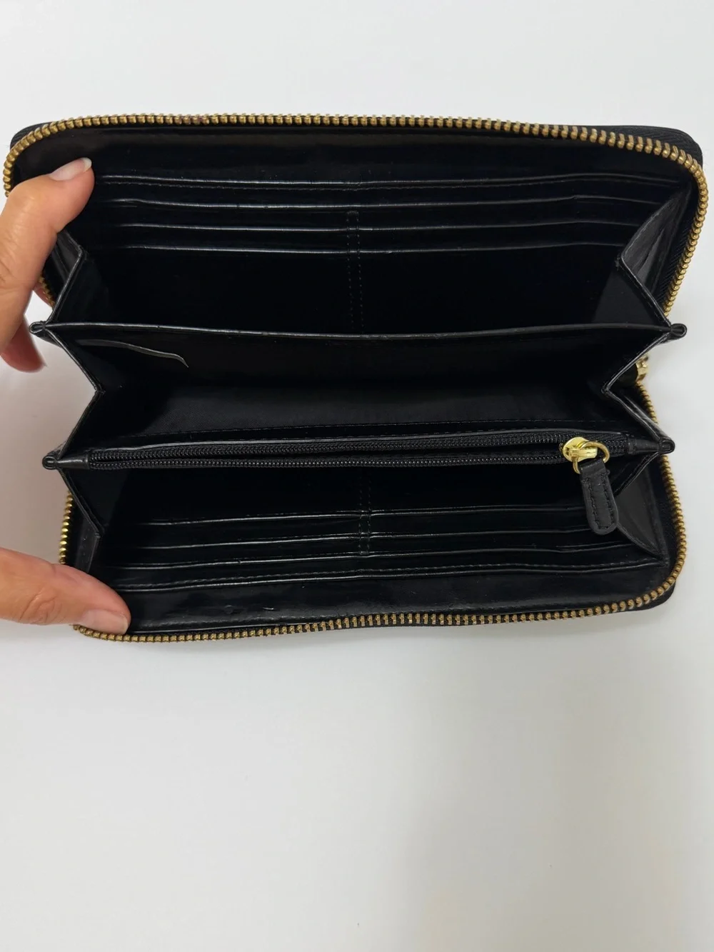 Coach Ashley Zip Around Accordion Leather Wallet Black